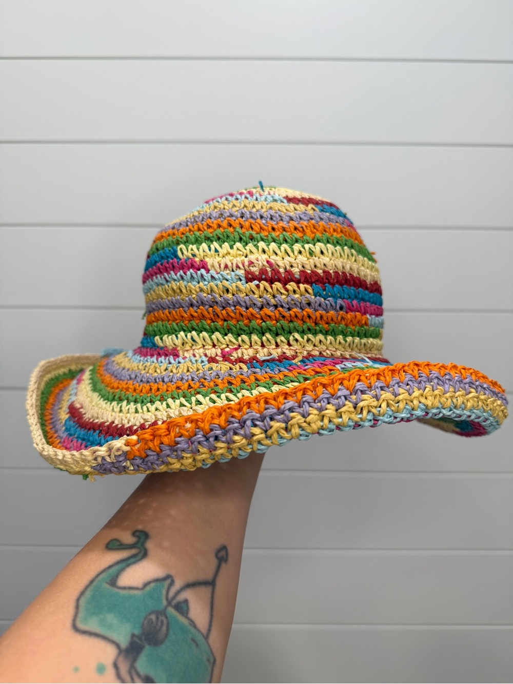 Multicolor Crochet Wide-Brim Sun Hat - Women's Summer Beach Hat